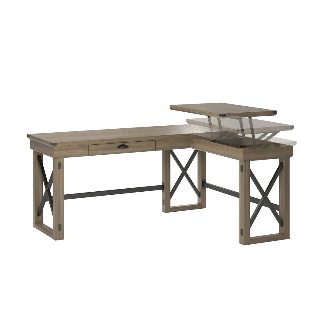 Wildwood Rustic Farmhouse L-Shaped Desk with Lift Top and 1 Drawer - Rustic Gray