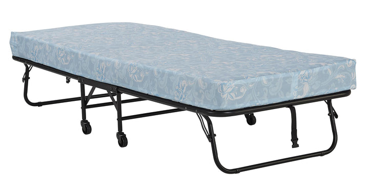 Barry Folding Cot Guest Bed with 4 Inch Floral Print Mattress - Black - Twin