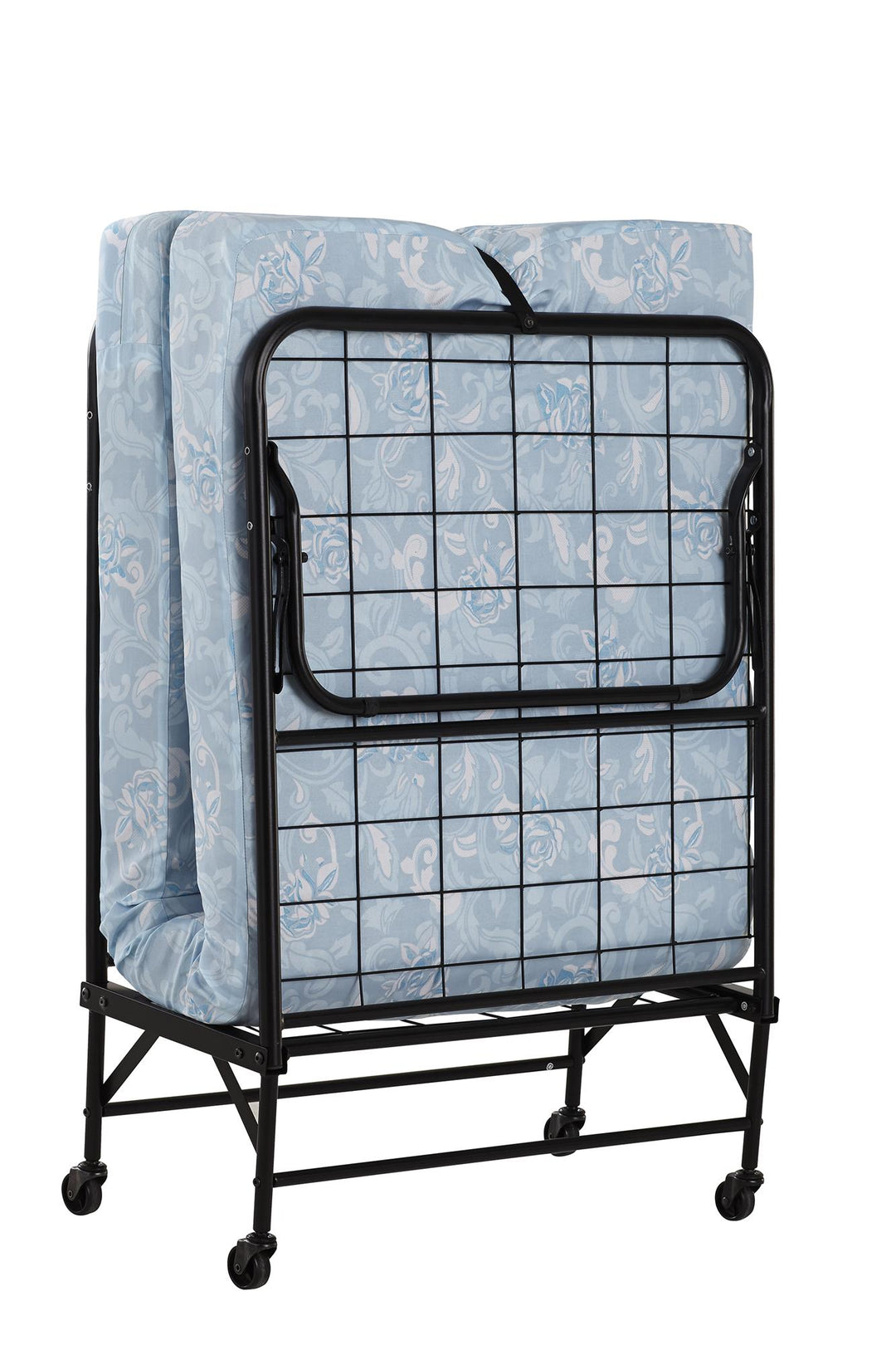 Barry Folding Cot Guest Bed with 4 Inch Floral Print Mattress - Black - Twin