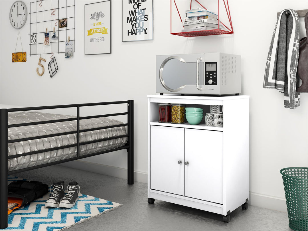 Landry 2 Door Utility Microwave Cart with Shelves - White