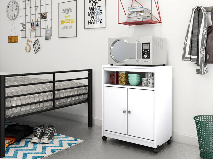 Landry 2 Door Utility Microwave Cart with Shelves - White