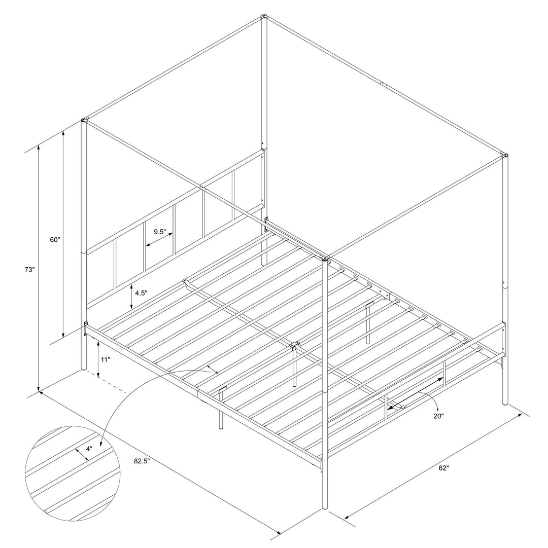 Marion Four Poster Metal Canopy Bed with Soft Clean Lines - Black - Queen
