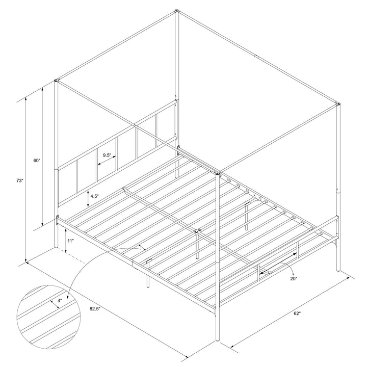 Marion Four Poster Metal Canopy Bed with Soft Clean Lines - Black - Queen