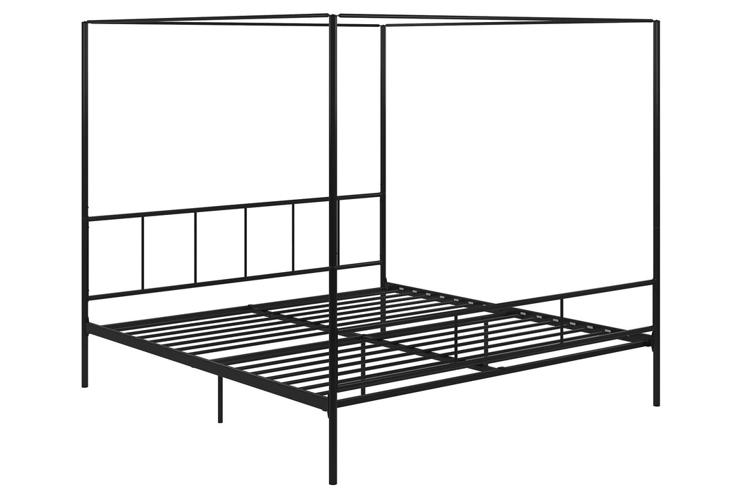Marion Four Poster Metal Canopy Bed with Soft Clean Lines - Black - King