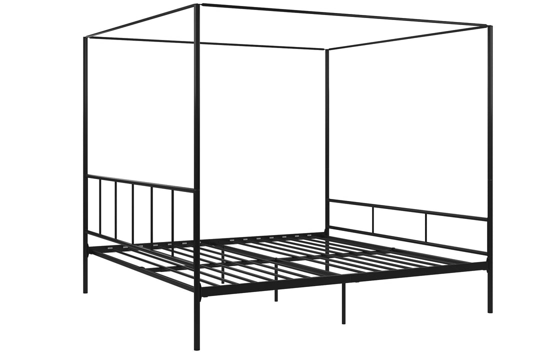 Marion Four Poster Metal Canopy Bed with Soft Clean Lines - Black - King