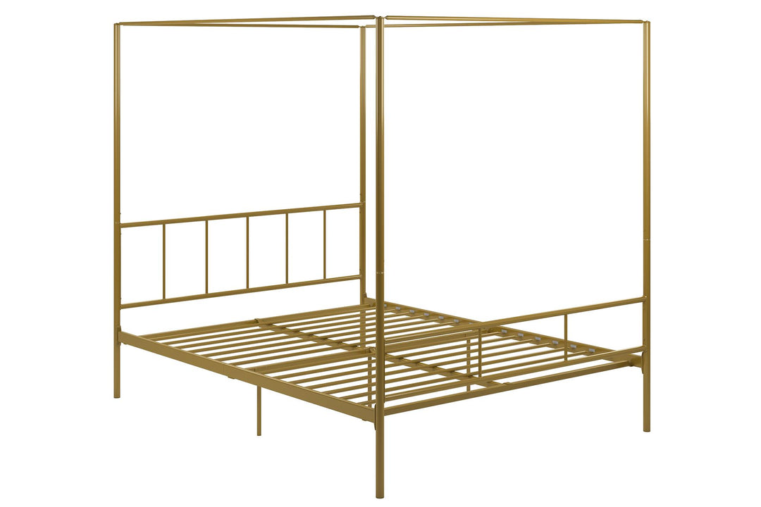 Marion Four Poster Metal Canopy Bed with Soft Clean Lines - Gold - Queen