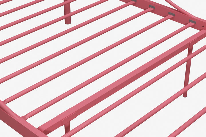Canopy Metal Bed Frame with Intricate Design Headboard and Secured Slats - Pink - Twin