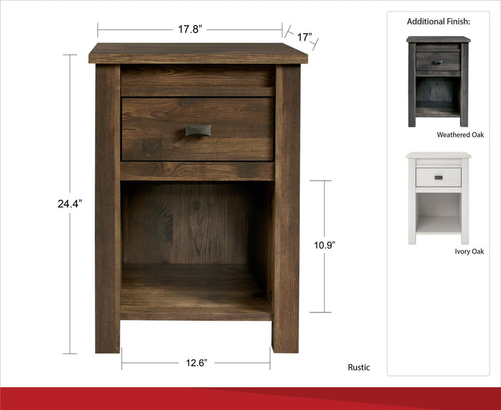 Farmington Rustic Farmhouse Nightstand with 1 Drawer - Weathered Oak
