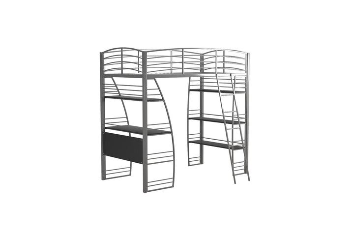 Sage Studio Twin Loft Bed with Integrated Desk and Shelves - Silver - Twin