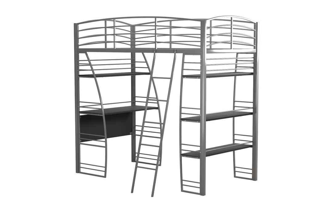 Sage Studio Twin Loft Bed with Integrated Desk and Shelves - Silver - Twin