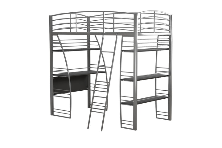 Sage Studio Twin Loft Bed with Integrated Desk and Shelves - Silver - Twin