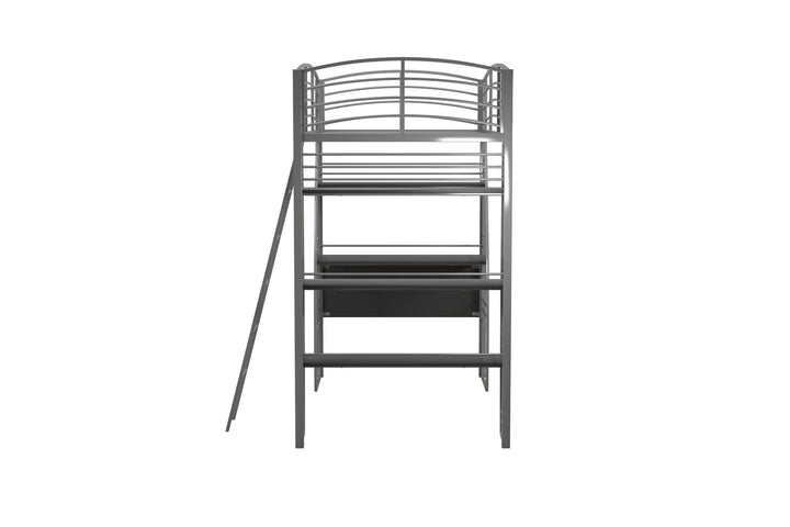 Sage Studio Twin Loft Bed with Integrated Desk and Shelves - Silver - Twin