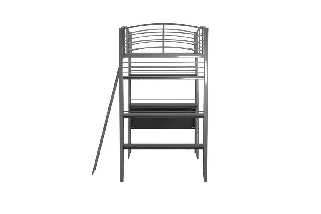 Sage Studio Twin Loft Bed with Integrated Desk and Shelves - Silver - Twin