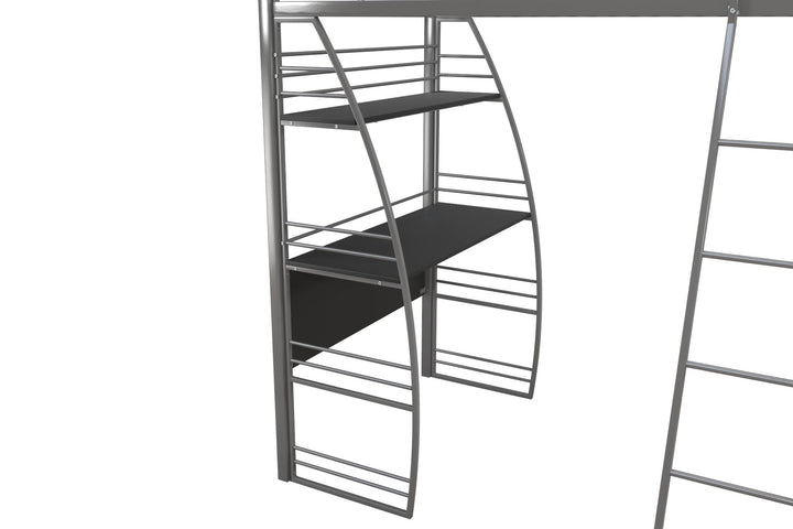Sage Studio Twin Loft Bed with Integrated Desk and Shelves - Silver - Twin