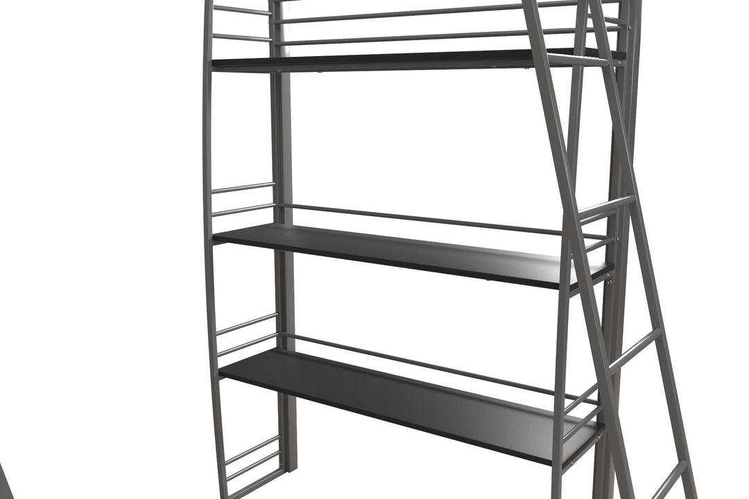 Sage Studio Twin Loft Bed with Integrated Desk and Shelves - Silver - Twin