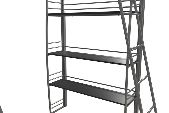 Sage Studio Twin Loft Bed with Integrated Desk and Shelves - Silver - Twin