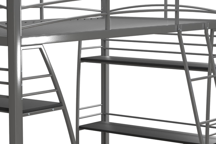 Sage Studio Twin Loft Bed with Integrated Desk and Shelves - Silver - Twin