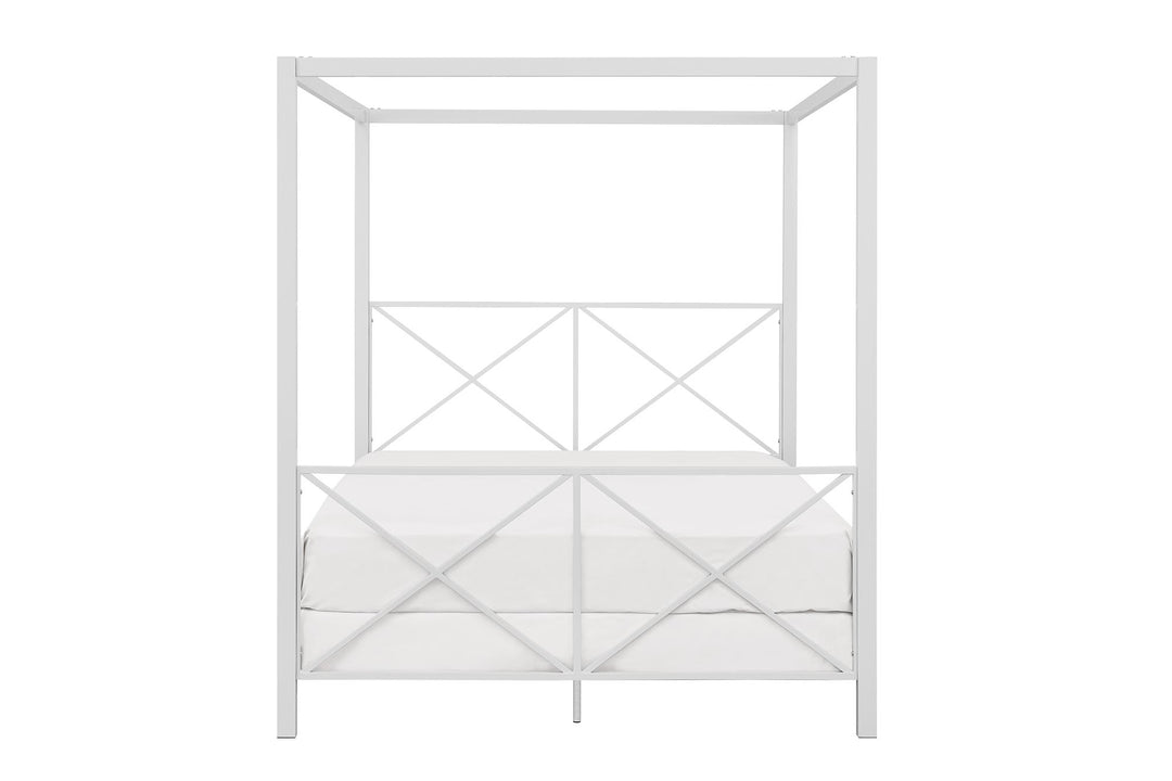 Rosedale Metal Four-Poster Canopy Bed with Crisscross Headboard and Footboard - White - Full