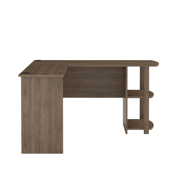 Dakota Computer L Desk with Side Bookshelf and Large Worksurface - Rustic Oak