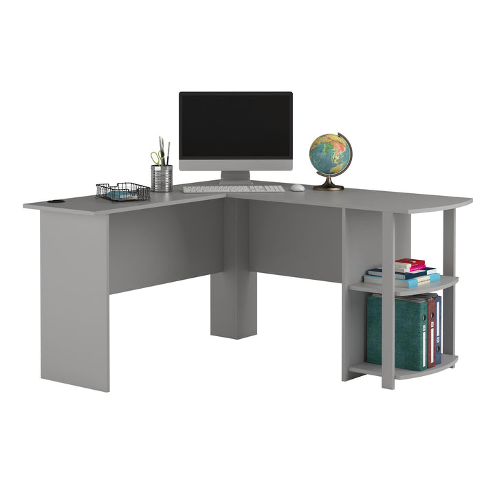 Dakota L Desk with Bookshelves - Dove Gray
