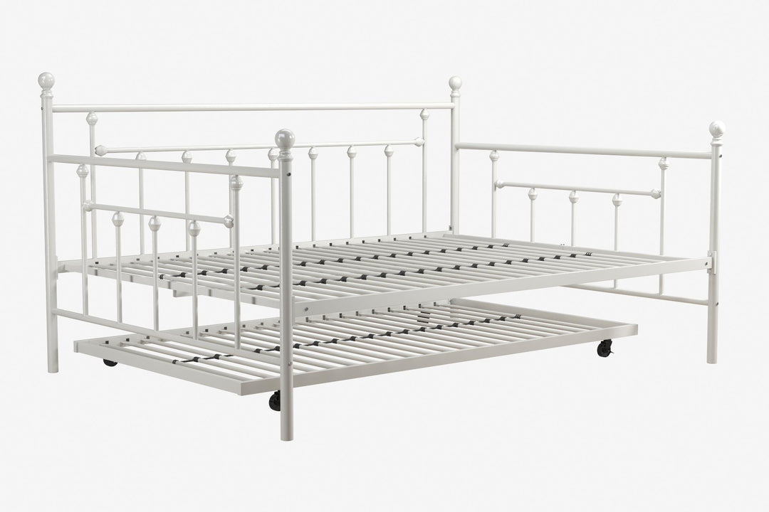 Manila Metal Daybed and Trundle Set with Sturdy Metal Frame and Slats - White - Full