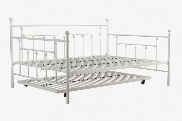 Manila Metal Daybed and Trundle Set with Sturdy Metal Frame and Slats - White - Full