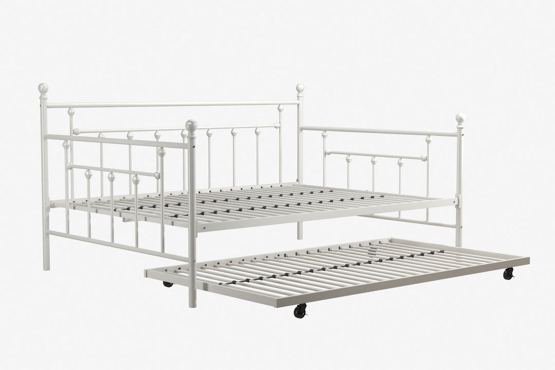 Manila Metal Daybed and Trundle Set with Sturdy Metal Frame and Slats - White - Full