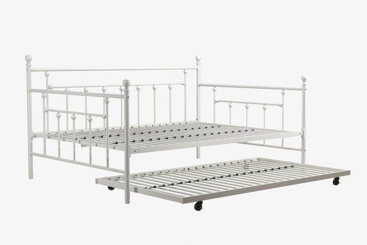 Manila Metal Daybed and Trundle Set with Sturdy Metal Frame and Slats - White - Full