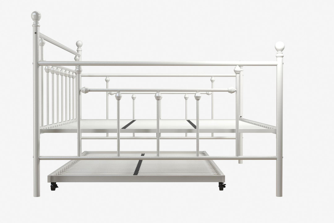 Manila Metal Daybed and Trundle Set with Sturdy Metal Frame and Slats - White - Full