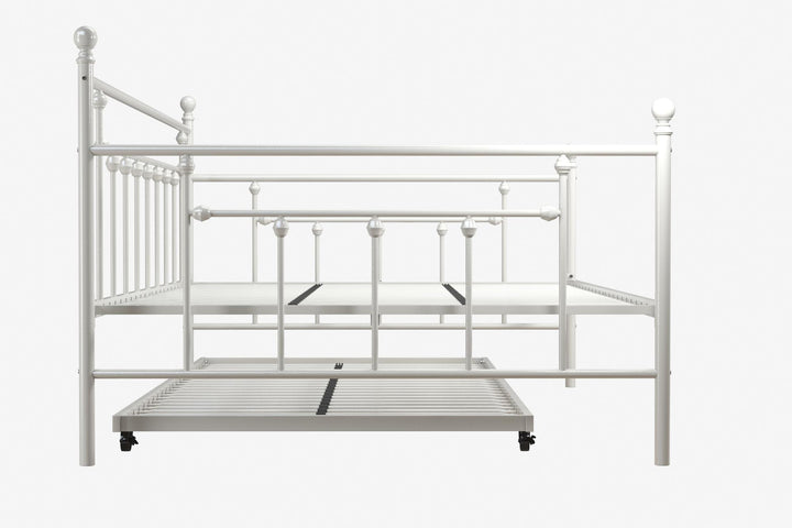 Manila Metal Daybed and Trundle Set with Sturdy Metal Frame and Slats - White - Full