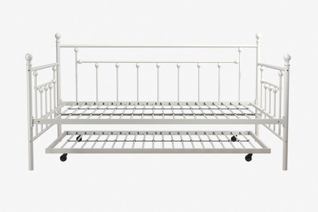 Manila Metal Daybed and Trundle Set with Sturdy Metal Frame and Slats - White - Full