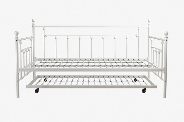 Manila Metal Daybed and Trundle Set with Sturdy Metal Frame and Slats - White - Full