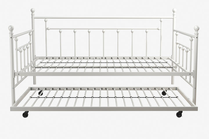 Manila Metal Daybed and Trundle Set with Sturdy Metal Frame and Slats - White - Full