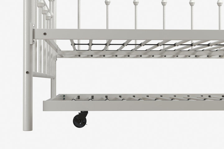 Manila Metal Daybed and Trundle Set with Sturdy Metal Frame and Slats - White - Full