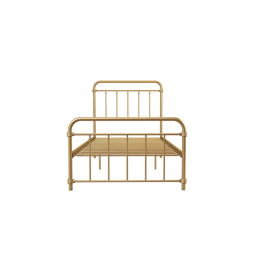 Wallace Spindle Metal Bed with Elegant Curves and Slats - Gold - Twin