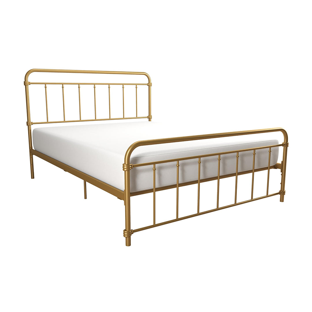 Wallace Spindle Metal Bed with Elegant Curves and Slats - Gold - Full