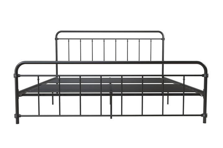 Wallace Spindle Metal Bed with Elegant Curves and Slats - Black - King