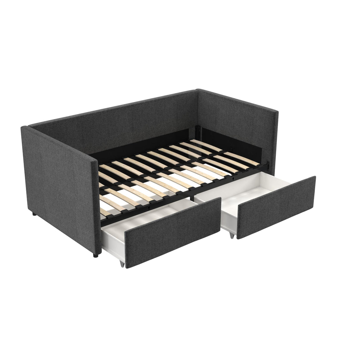 Upholstered Daybed with Wooden Slats and Storage Drawers - Grey Linen - Twin