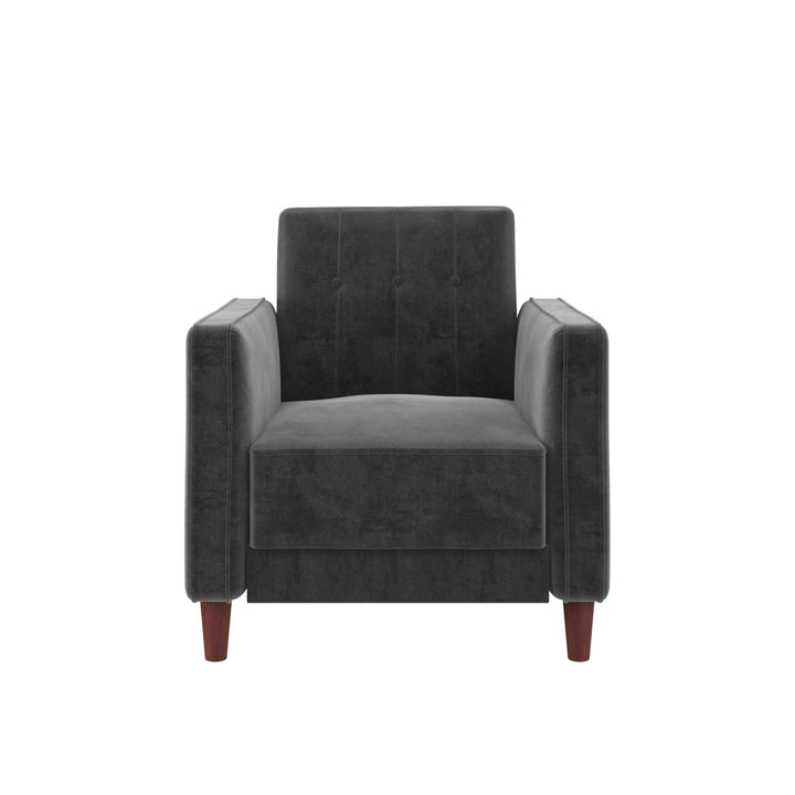 Pin Tufted Accent Chair with Wide-Track Arms and Vertical Stitching - Grey Velvet