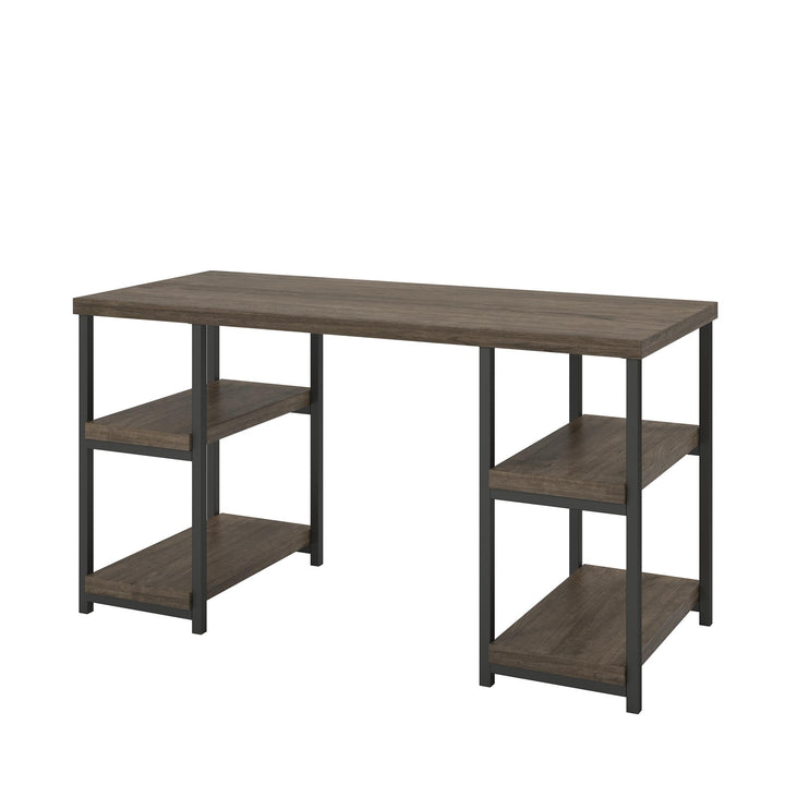 Ashlar Desk with Open Storage Shelves and Metal Legs - Weathered Oak