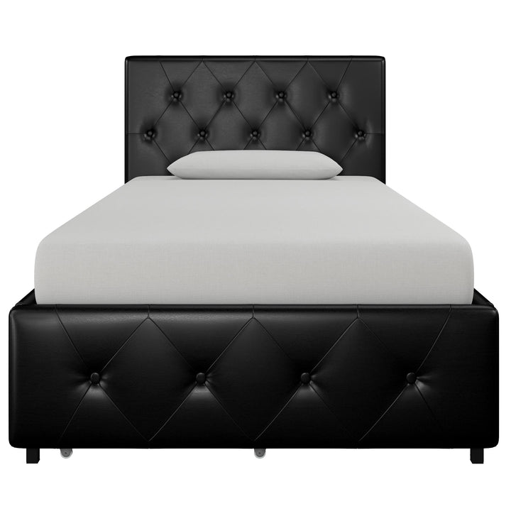 Dakota Upholstered Bed with Left Or Right Storage Drawers - Black Faux Leather - Twin