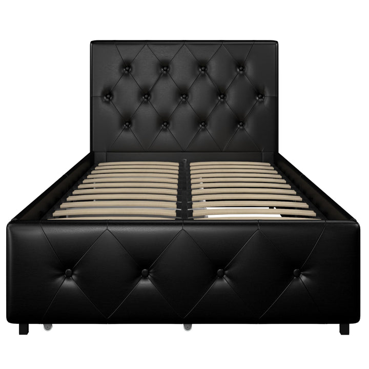 Dakota Upholstered Bed with Left Or Right Storage Drawers - Black Faux Leather - Twin