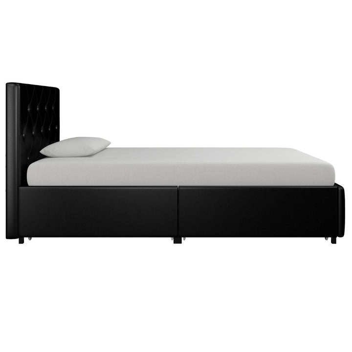 Dakota Upholstered Bed with Left Or Right Storage Drawers - Black Faux Leather - Twin