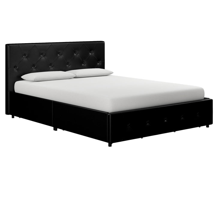 Dakota Upholstered Bed with Left Or Right Storage Drawers - Black Faux Leather - Queen
