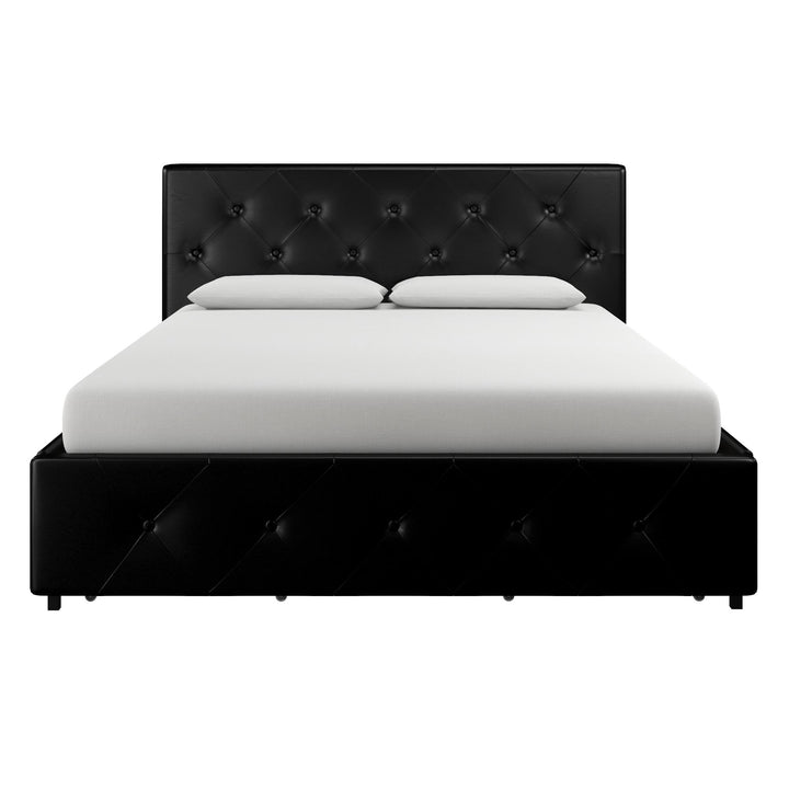 Dakota Upholstered Bed with Left Or Right Storage Drawers - Black Faux Leather - Queen