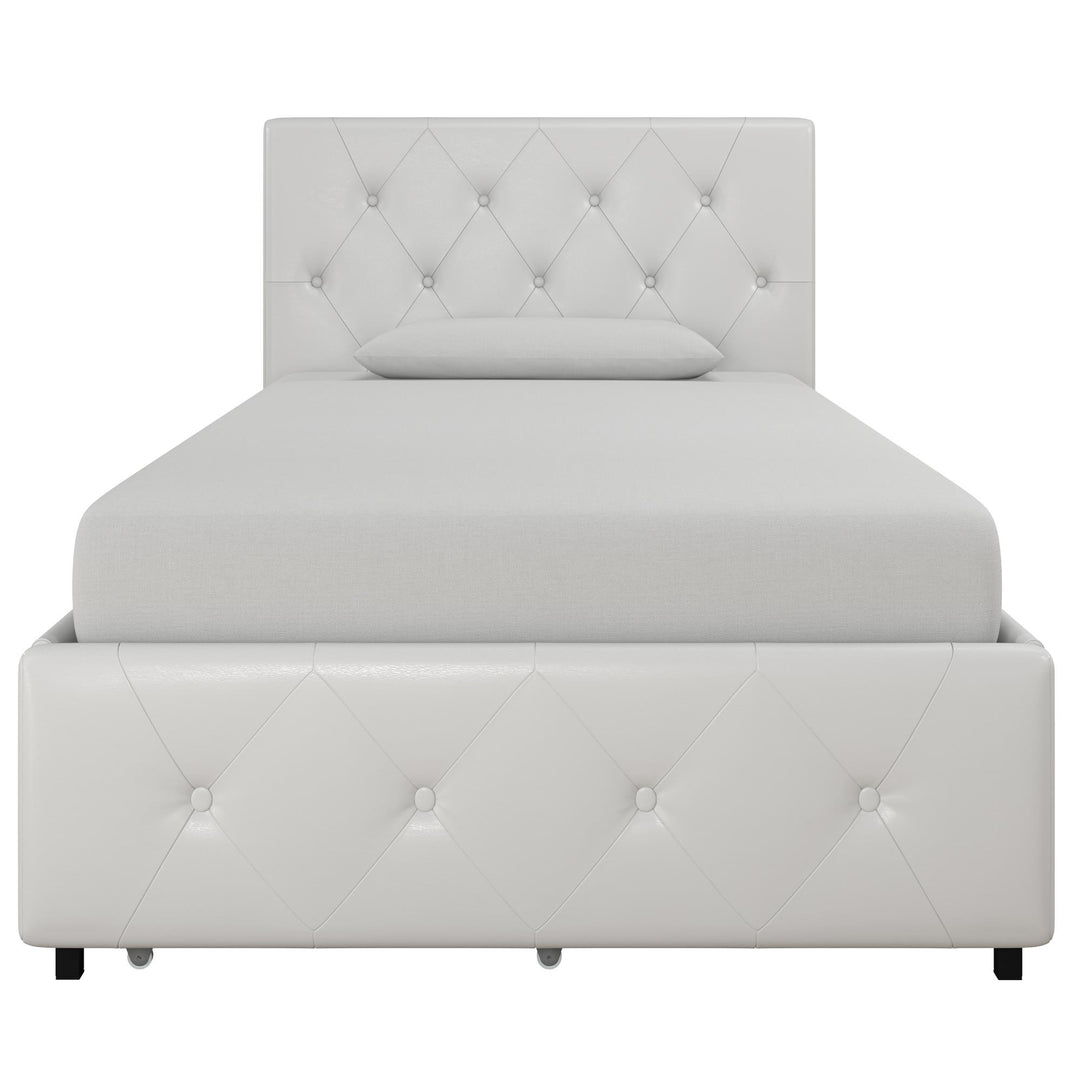 Dakota Upholstered Bed with Left Or Right Storage Drawers - White Faux leather - Twin