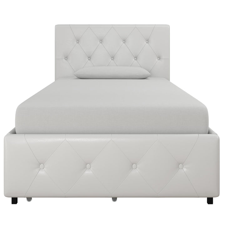 Dakota Upholstered Bed with Left Or Right Storage Drawers - White Faux leather - Twin