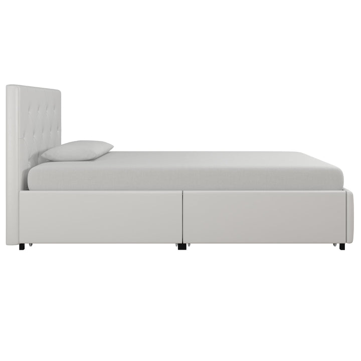 Dakota Upholstered Bed with Left Or Right Storage Drawers - White Faux leather - Twin