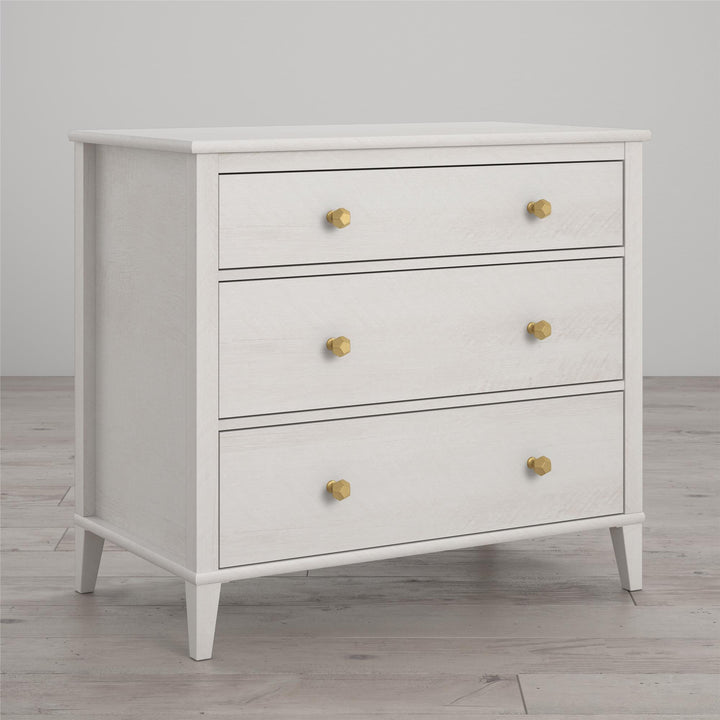 Stylish 3 drawer dresser with two sets of knobs -  Ivory Oak