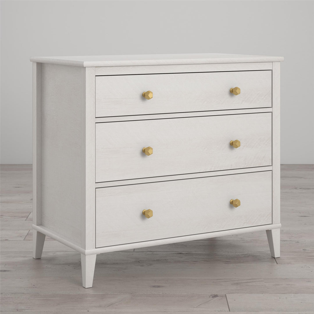 Stylish 3 drawer dresser with two sets of knobs -  Ivory Oak